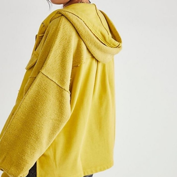 Free People Britney Cardi Hooded Jacket Sweatshirt Zip Front Citron Yellow Green - Picture 7 of 15